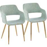 Margarite Dining Accent Chair in Gold & Light Green Fabric (Set of 2)